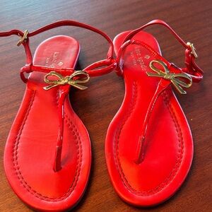 kate spade Red Patent Bow T-Strap Sandals